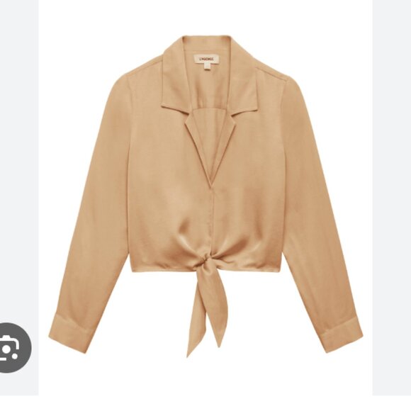 L'AGENCE Tan Cropped Candied Ginger Annie Blouse top collared s small silky - Picture 1 of 7